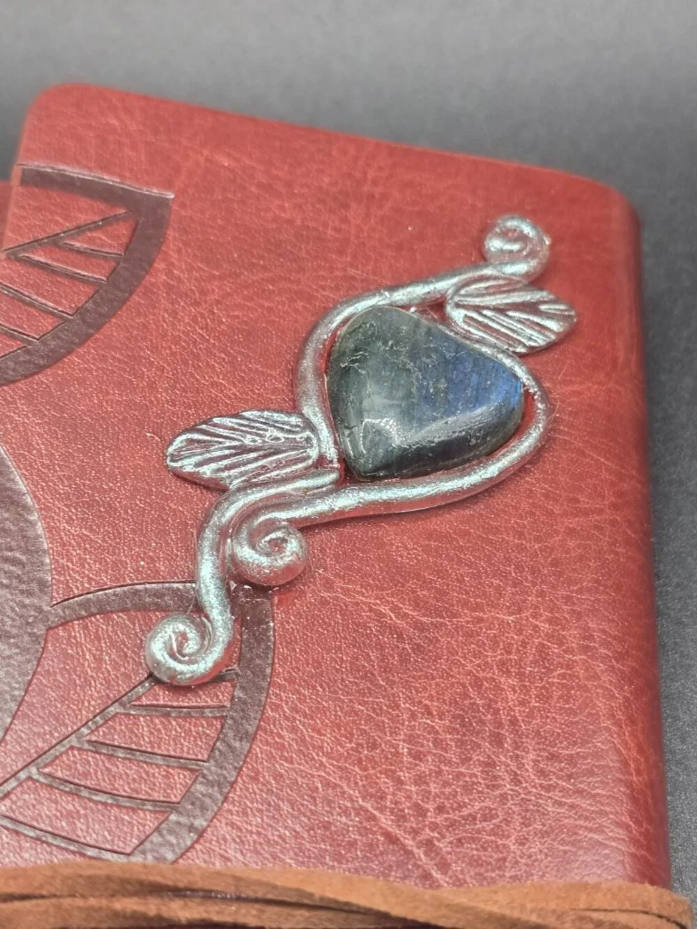 Brown Faux Leather Journal | Amethyst Crescent Moon & Labradorite Heart